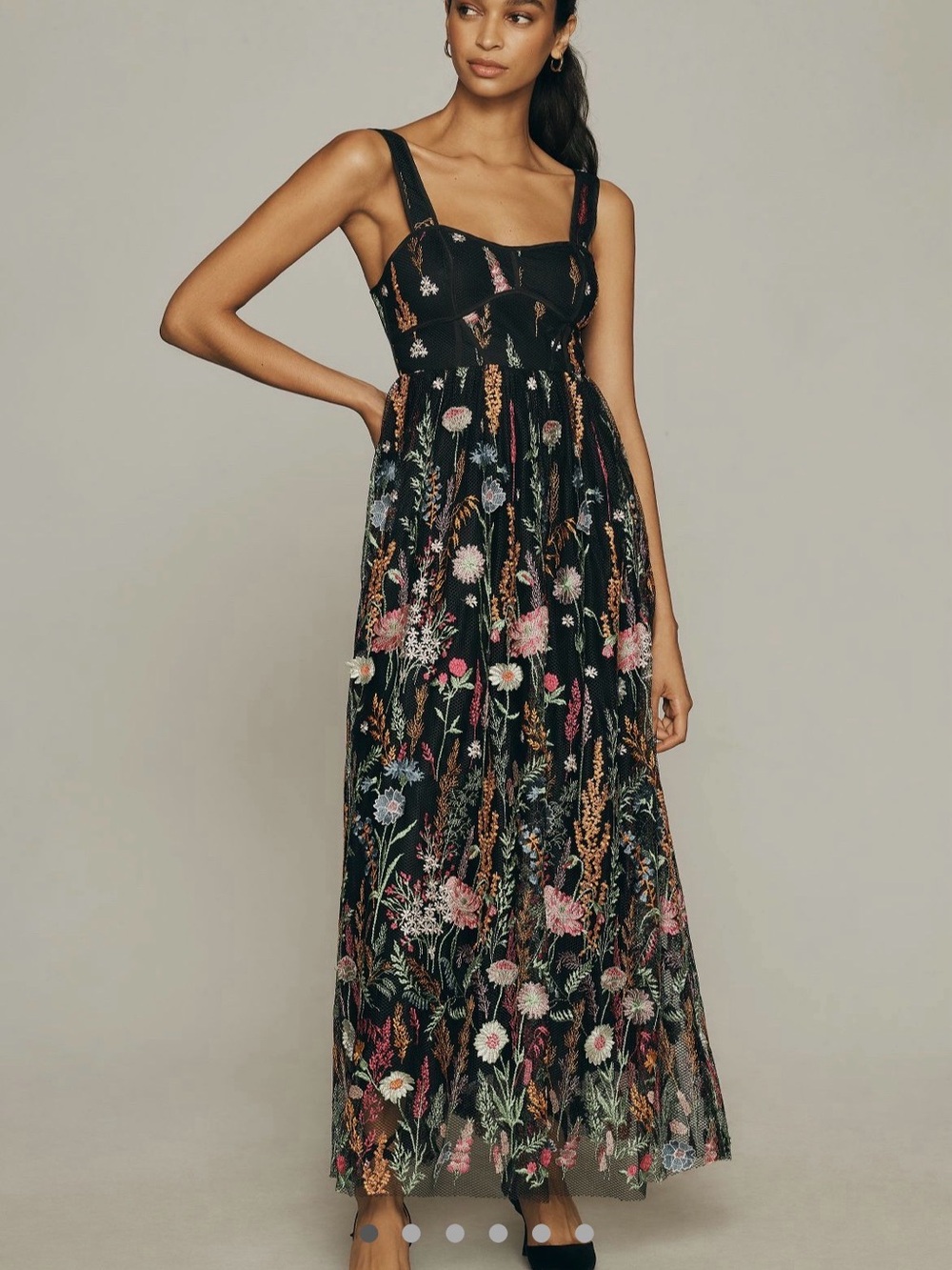 Anthropologie Black Floral Embroidered Maxi Dress